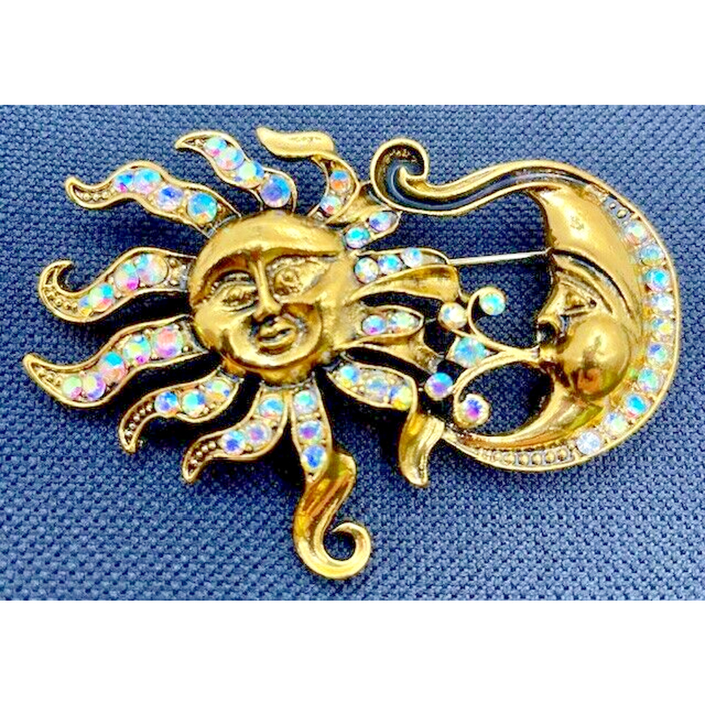Women's Sun and Moon Brooch Pendant Vintage